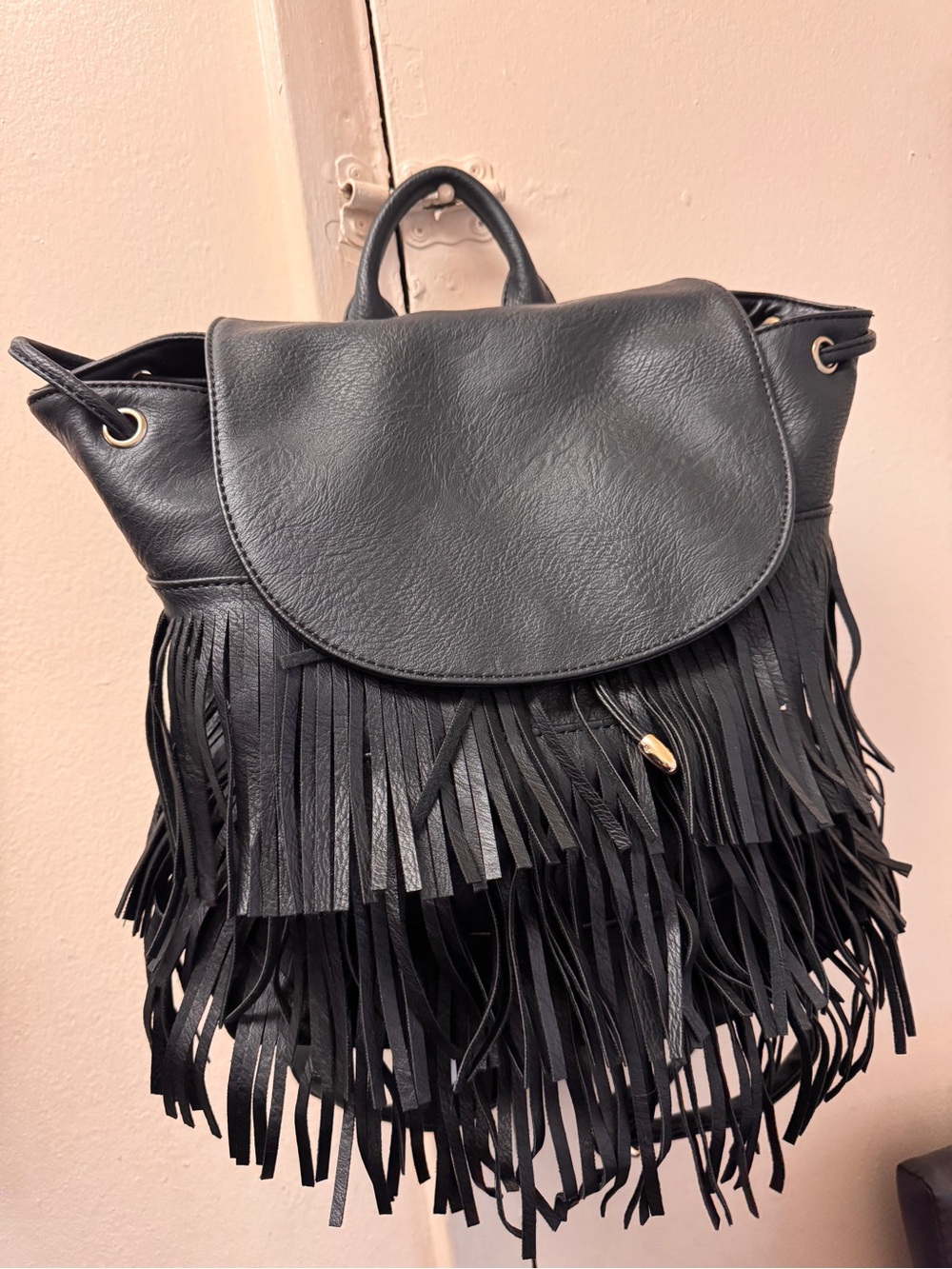 Black Fringe Women's Backpack - Stylish Everyday Carry